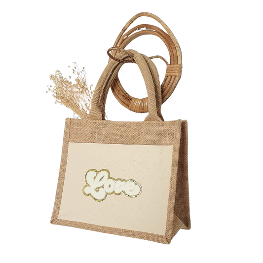 Petit sac cabas en toile de Jute LOVE
