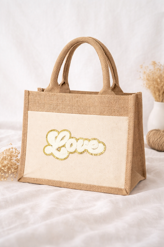 Petit sac cabas en toile de Jute LOVE