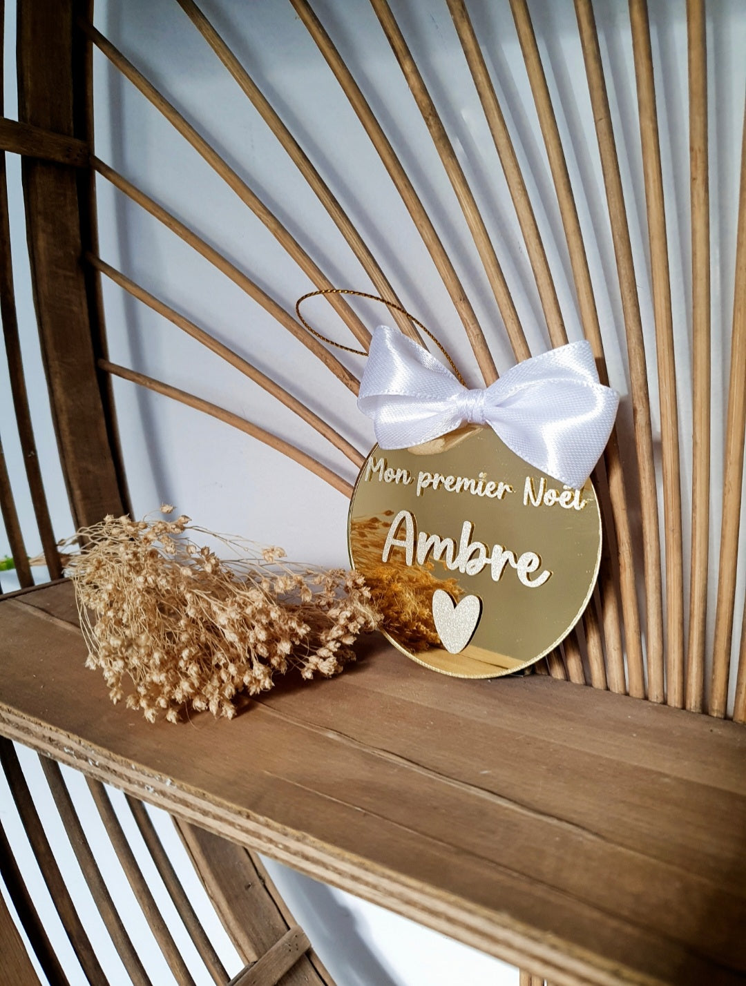 Boule de Noël plate dorée effet miroir personnalisée