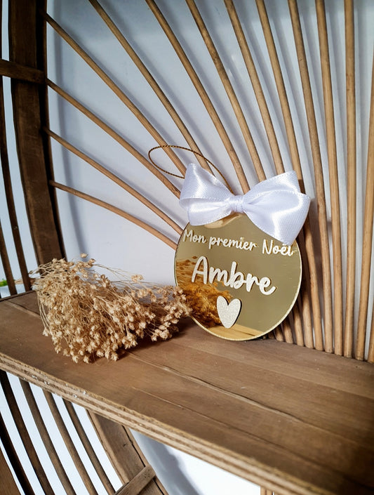 Boule de Noël plate dorée effet miroir personnalisée